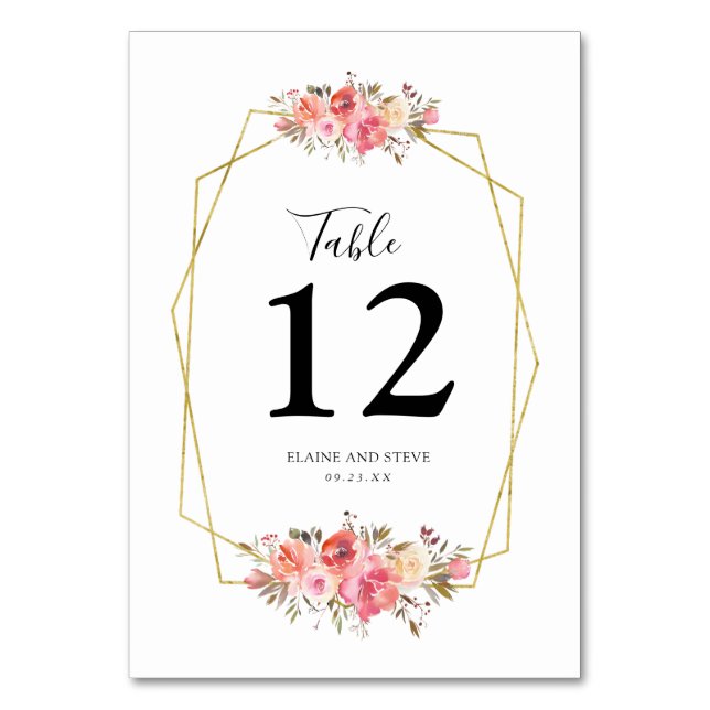 Joli cadre doré numéro de table de mariage floral  (Par défaut)