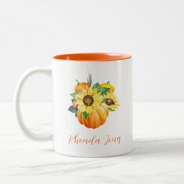 Joli café Citrouille d'automne à deux tons Mug (Gauche)