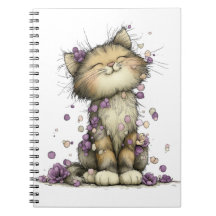 Joli cahier à spirale floral violet avec chat, fan