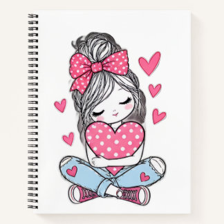 Joli Cahier Classique Fille Rose Coeurs