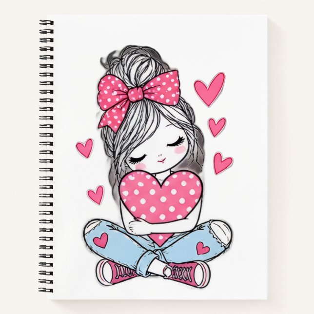 Joli Cahier Classique Fille Rose Coeurs (Devant)