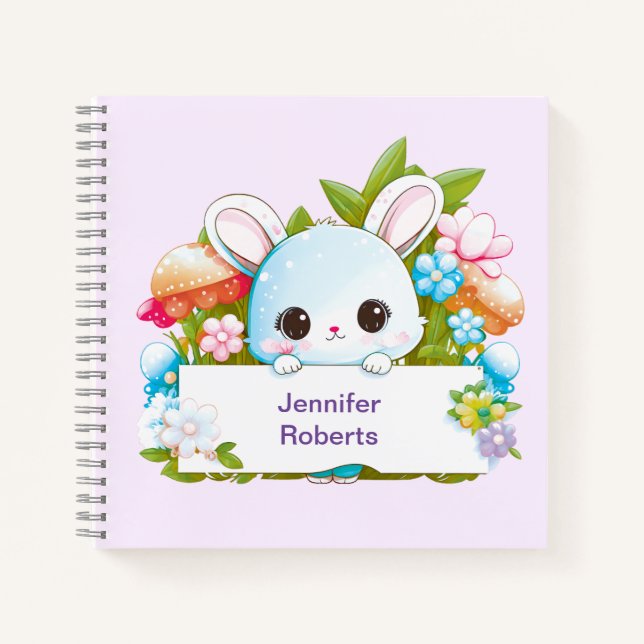 Joli cahier floral lapin bleu mignon (Devant)