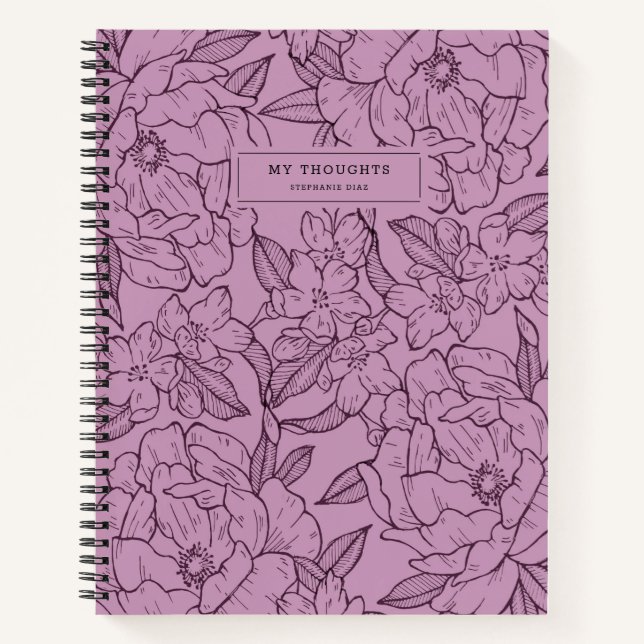 Joli cahier moderne à motif floral violet (Devant)