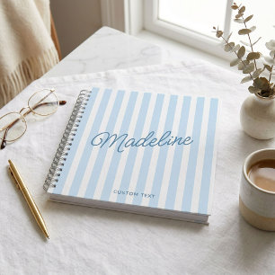 Joli cahier personnalisé côtier bleu rayé moderne