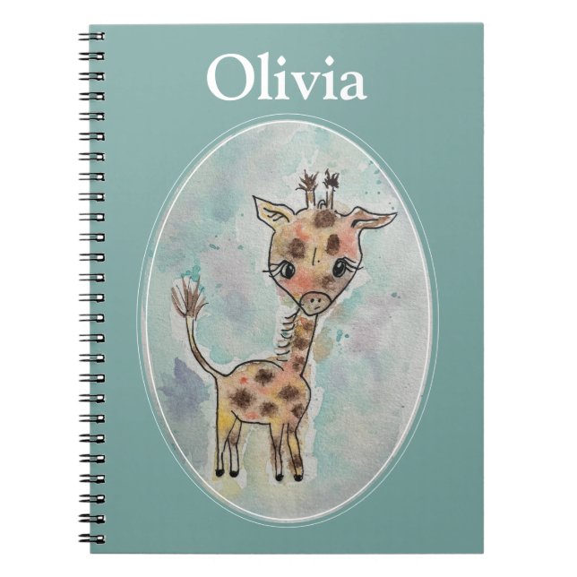 Joli cahier personnalisé girafe peint à la main (Devant)