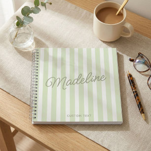 Joli cahier rayé vert sauge personnalisé moderne
