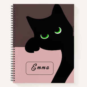 Joli cahier violet personnalisé au chat noir qui r