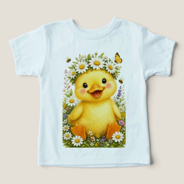 Joli canard bébé aquarelle avec couronne de fleurs (Design Recto)