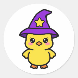 Joli Canard Sorcière Halloween Autocollant Rond Cl