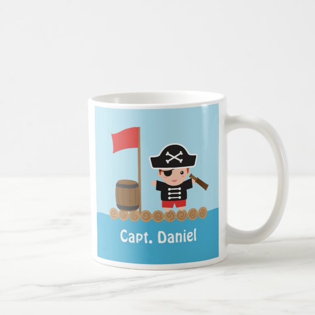 Joli capitaine pirate, radeau océanique, mug préno (Droite)