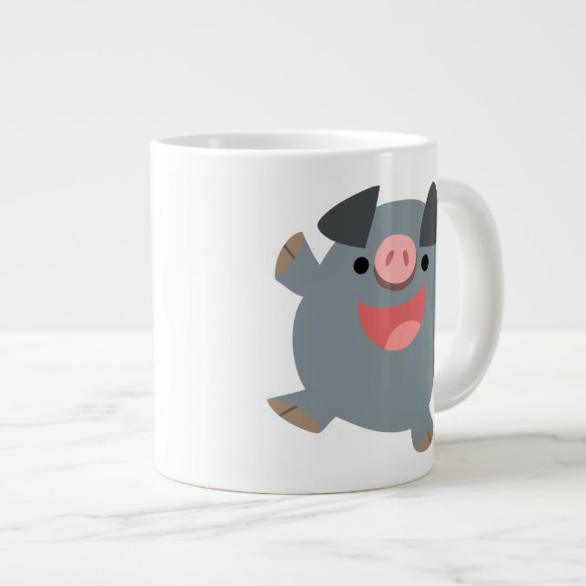 Joli caricature Cochon gonflé Jumbo Mug (Devant droit)