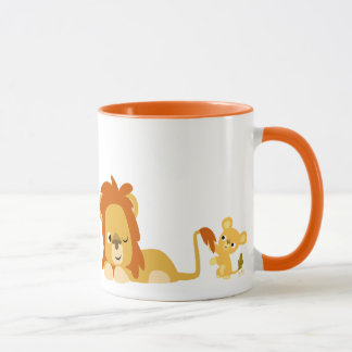 Joli caricature Lion Papa et Cub Mug