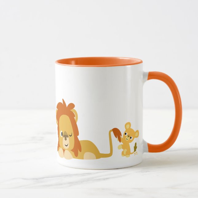 Joli caricature Lion Papa et Cub Mug (Droite)