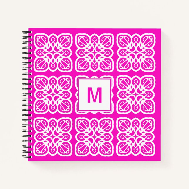 Joli Carnet de Monogramme en dentelle rose chaud G (Devant)