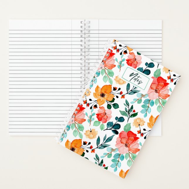 Joli Carnet de notes Motif Floral Coloré Aquarelle (À l'intérieur)