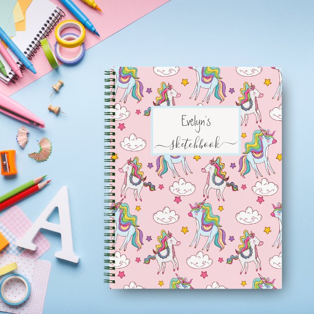 Joli Carnet Licorne Rose Arc-en-ciel Votre Nom  (Créateur téléchargé)