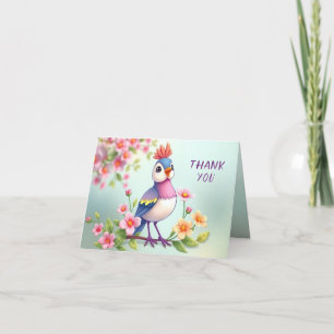 Joli Carte de remerciements Floral Oiseau rose ble