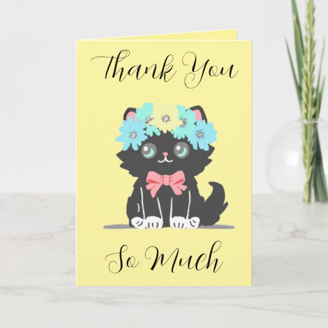 Joli Carte de remerciements plié Kitty noir (Devant)
