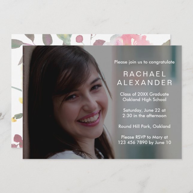 Joli Carte photo de la fête de graduation florale (Devant / Derrière)