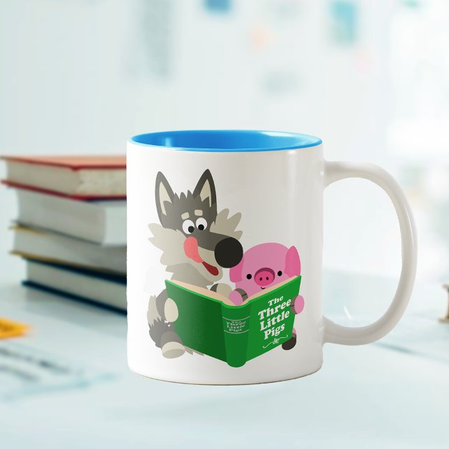 Joli Cartoon Cochon Et Loup Lire Ensemble Mug (Créateur téléchargé)