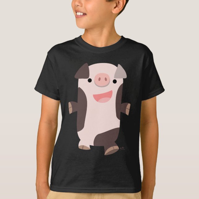 Joli Cartoon souriant Cochon T-shirt Enfants (Devant)