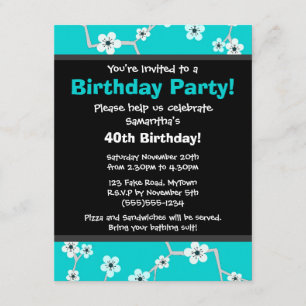 Joli Cerry Blossum Black and Blue Party Invitation