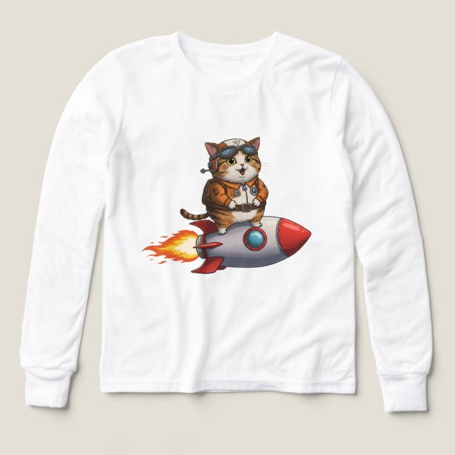 Joli chat astronaute chevauchant une fusée (Motif recto)