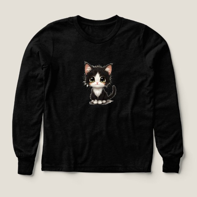 Joli Chat aux Grands Yeux – Chat Chibi Noir et Bla (Motif recto)