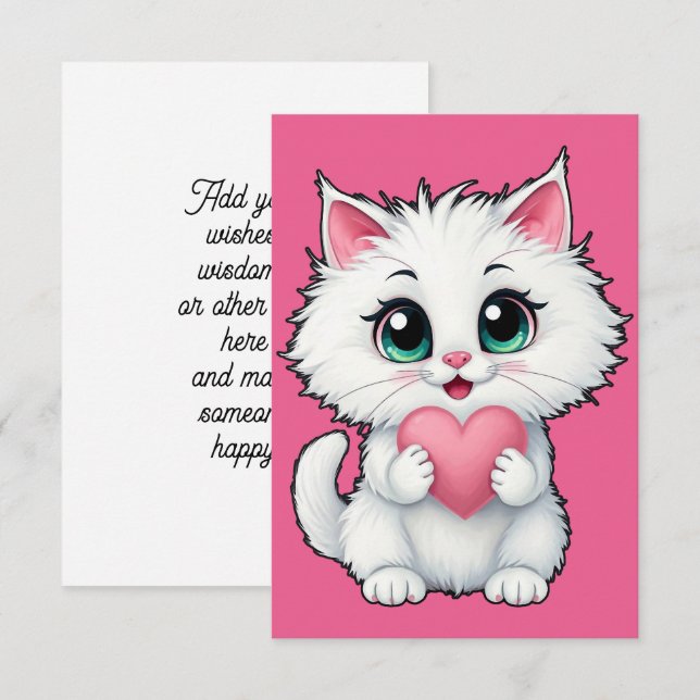Joli Chat Blanc Tenant Un Cœur 1 (Devant / Derrière)