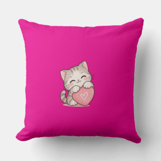 Joli Chat De Bonnes Choses À Venir Oreiller Rose