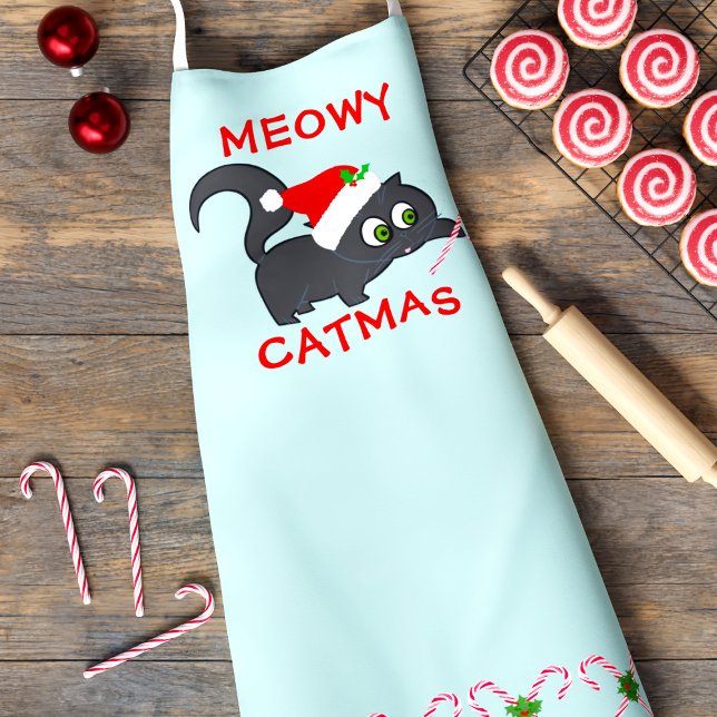 Joli Chat de Noël Chaton Catmas Fête Tablier (Cute christmas apron for cat moms and dads. Meowy Catmas!)