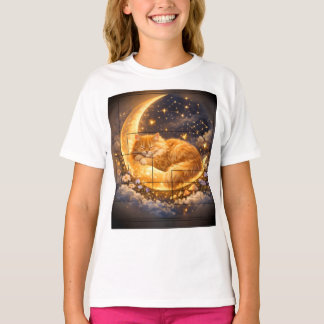 Joli Chat Endormi sur un Croissant de Lune T-Shirt
