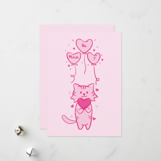 joli chat et ours coeurs roses carte joyeuse de la (Devant/Arrière en situation)