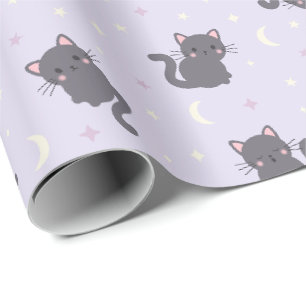 Joli Chat Gris Papier Cadeau Violet