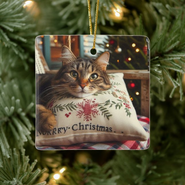 Joli chat Joyeux ornement de Noël (Arbre)