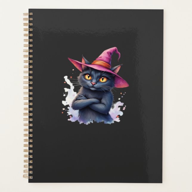 Joli chat noir avec chapeau de sorcière � Illustra (Devant)