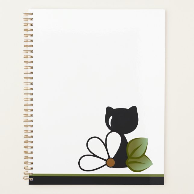 Joli chat noir et fleur – Personnalisé (Devant)