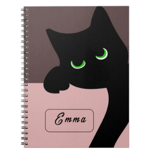 Joli chat noir qui regarde Cahier violet personnal