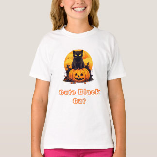 Joli Chat Noir Sur T-Shirt Halloween Citrouille, É