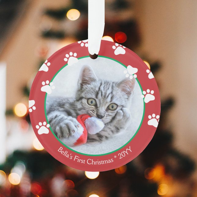 Joli chat premier Noël empreintes de patte Rouge V (Créateur téléchargé)