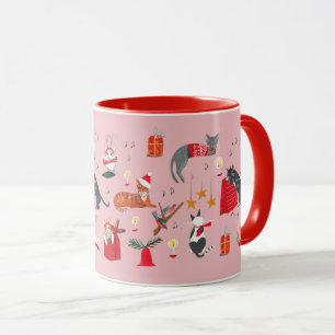 Joli chat retro rose motif de Noël Mug