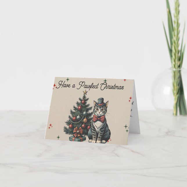 Joli chat tigré vintage Noël Merci (Devant)