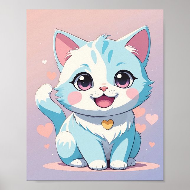 Joli Chaton Bleu Pastel - Affiche Adorable pour la (Devant)