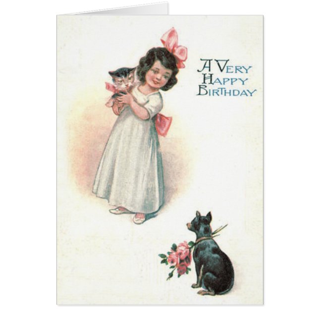 Joli Chaton Chien Roses Petite Fille (Devant)