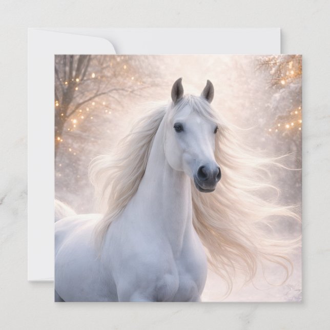 Joli cheval blanc dans la neige Vacances de Noël (Devant)