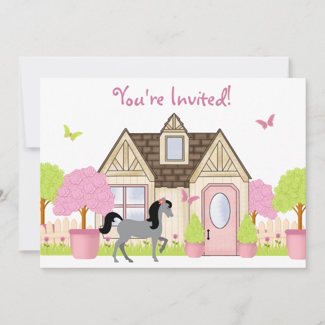 Joli Cheval de Jardin Invitations de fête d'annive (Devant)