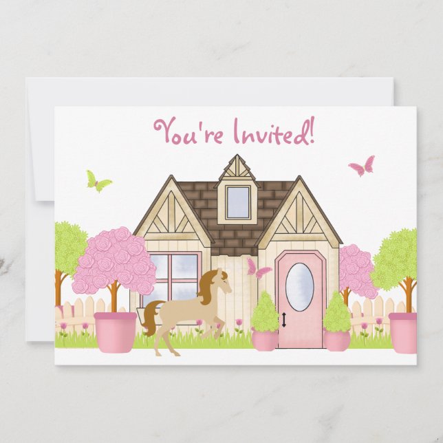 Joli Cheval de Jardin Invitations de fête d'annive (Devant)