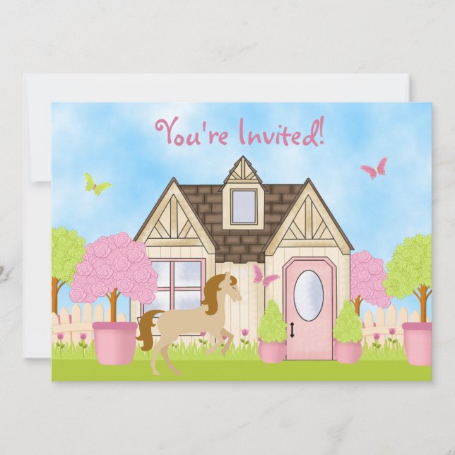 Joli Cheval de Jardin Invitations de fête d'annive (Devant)