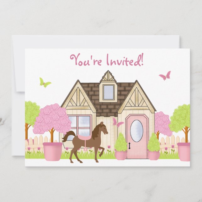 Joli Cheval de Jardin Invitations de fête d'annive (Devant)