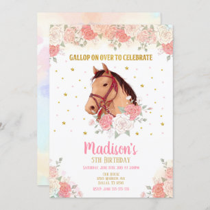 Joli Cheval et Fleurs Invitation Anniversaire 